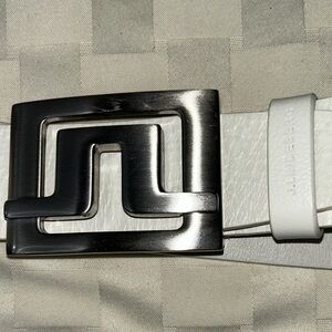 J Lindeberg White Leather Belt with Silver Buckle